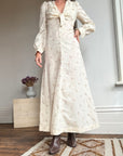 Vintage 70s Two Piece Garden Soiree Dress Creme Floral