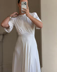 Vintage 40s Minimal Puff Sleeve Bias Wedding Dress