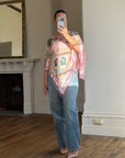 Vintage 90s Pink Floral Beaded Fringe Poncho