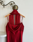 Vintage 90s Red Slip Dress with Skinny Scarf