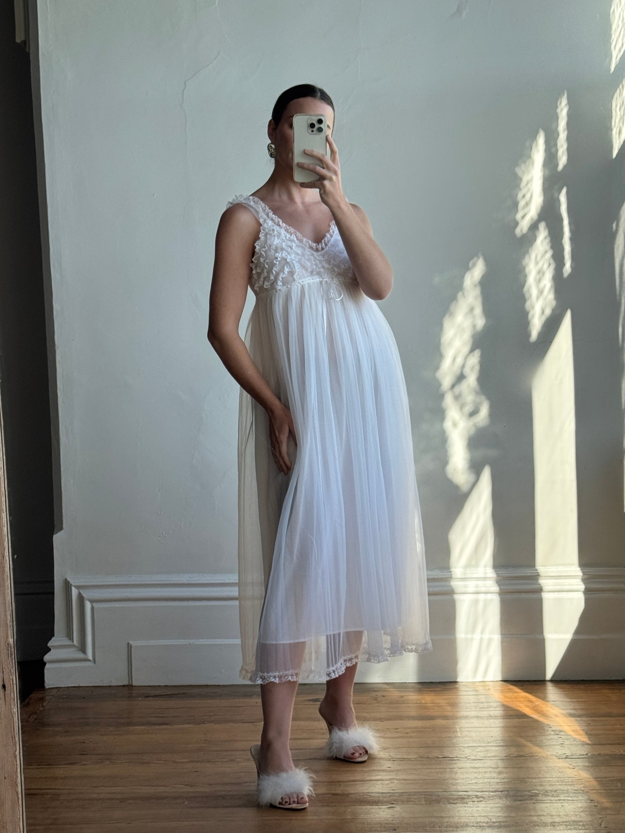 Vintage 50s Honeymoon Ruffle Slip White