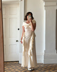 Vintage Stretch Ruffle Boat Neck Wedding Dress