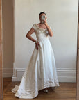 Vintage 90s Golden Brocade Cap Sleeve Wedding Gown