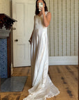 Vintage 40s Liquid Satin Sleeveless Lace Wedding Gown