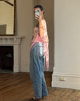 Vintage 90s Pink Floral Beaded Fringe Poncho
