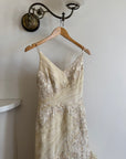 Vintage 90s Fishtail Beaded Tulle Wedding Gown Champagne