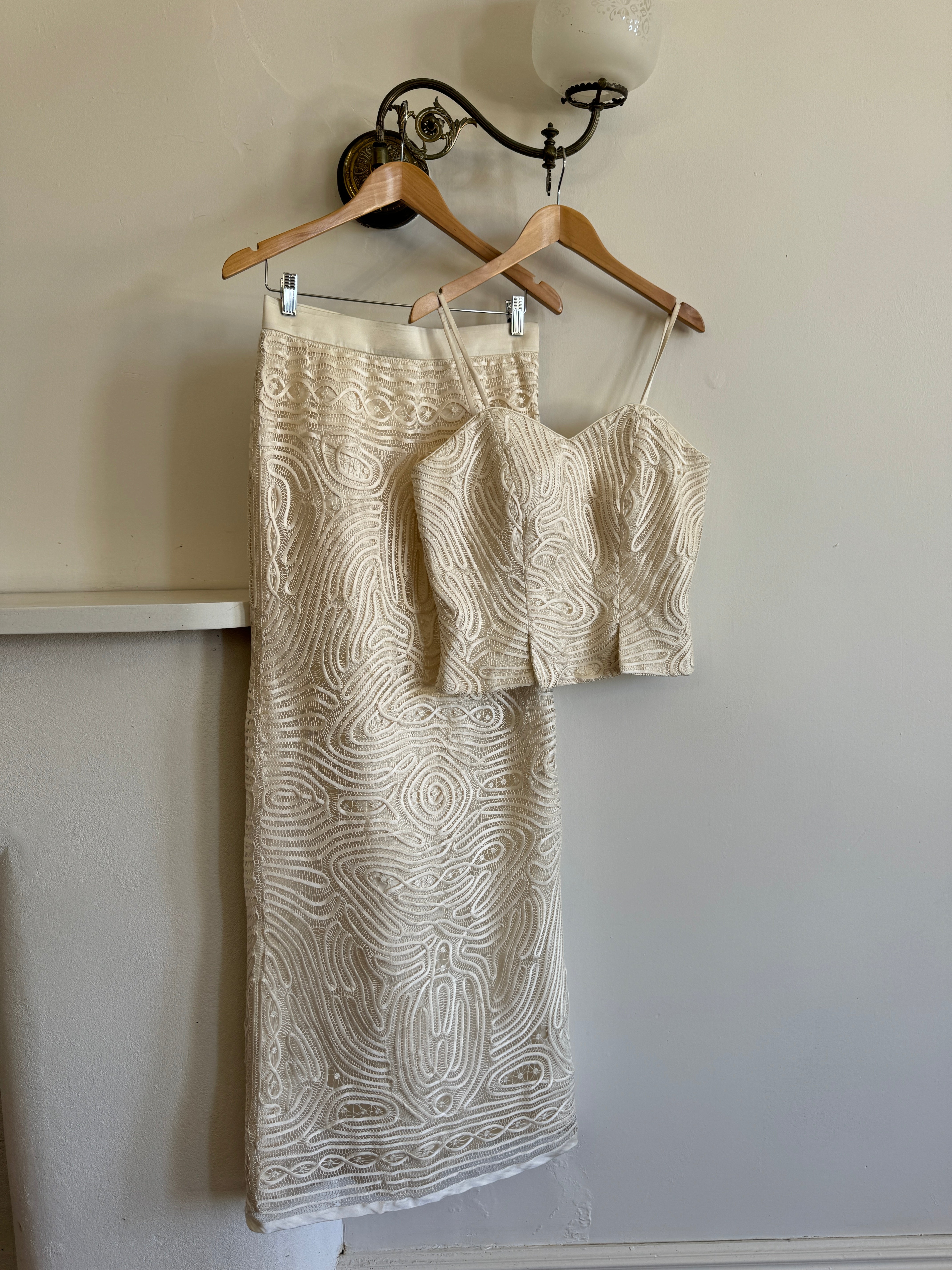 Vintage 90s Pure Silk Guipure Lace 2-Piece Bridal Set