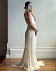 Vintage 90s High Front Lace Midi Dress with Pure Silk Train
