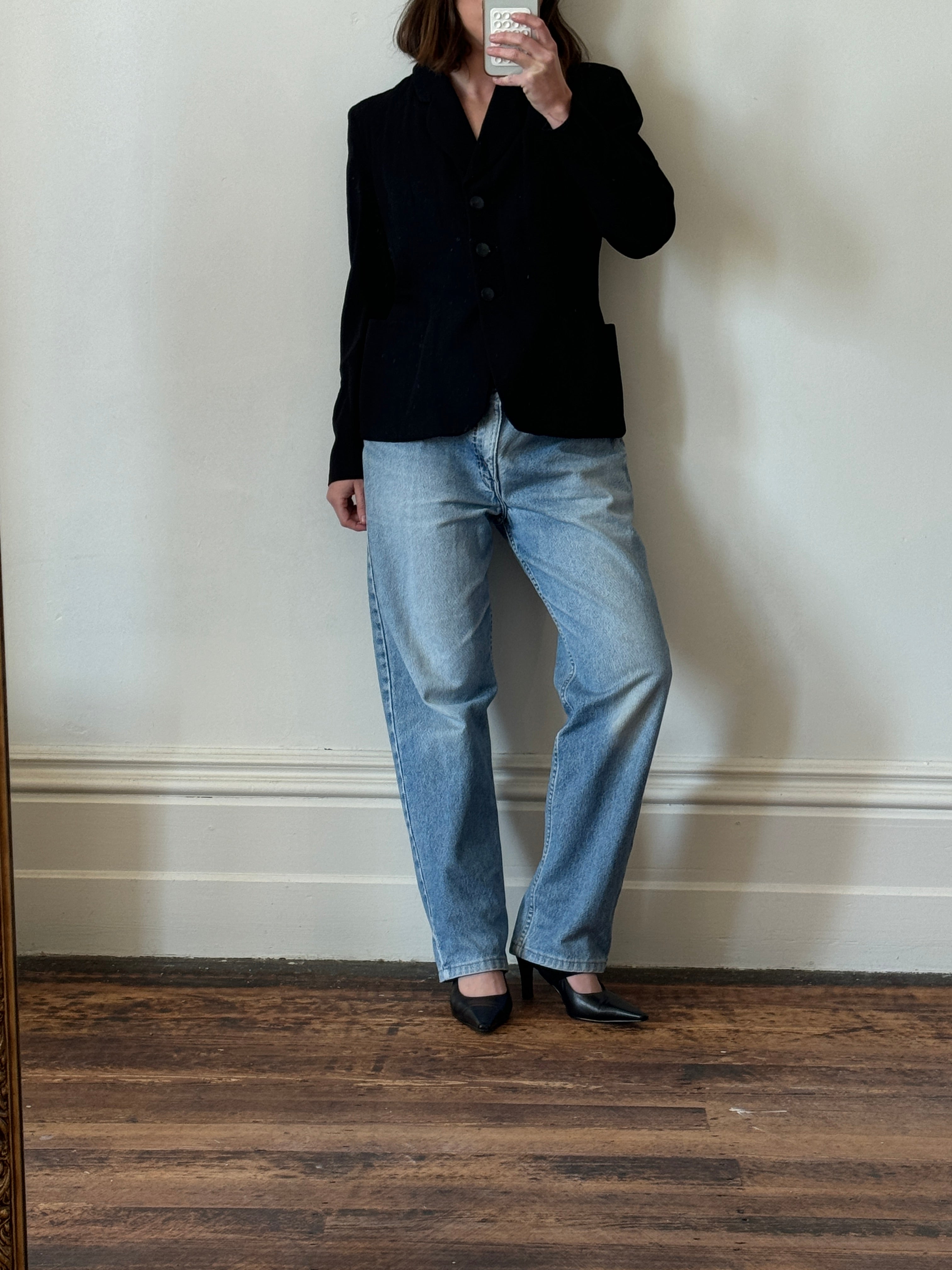 Vintage 90s Wool Fitted Jacket Black