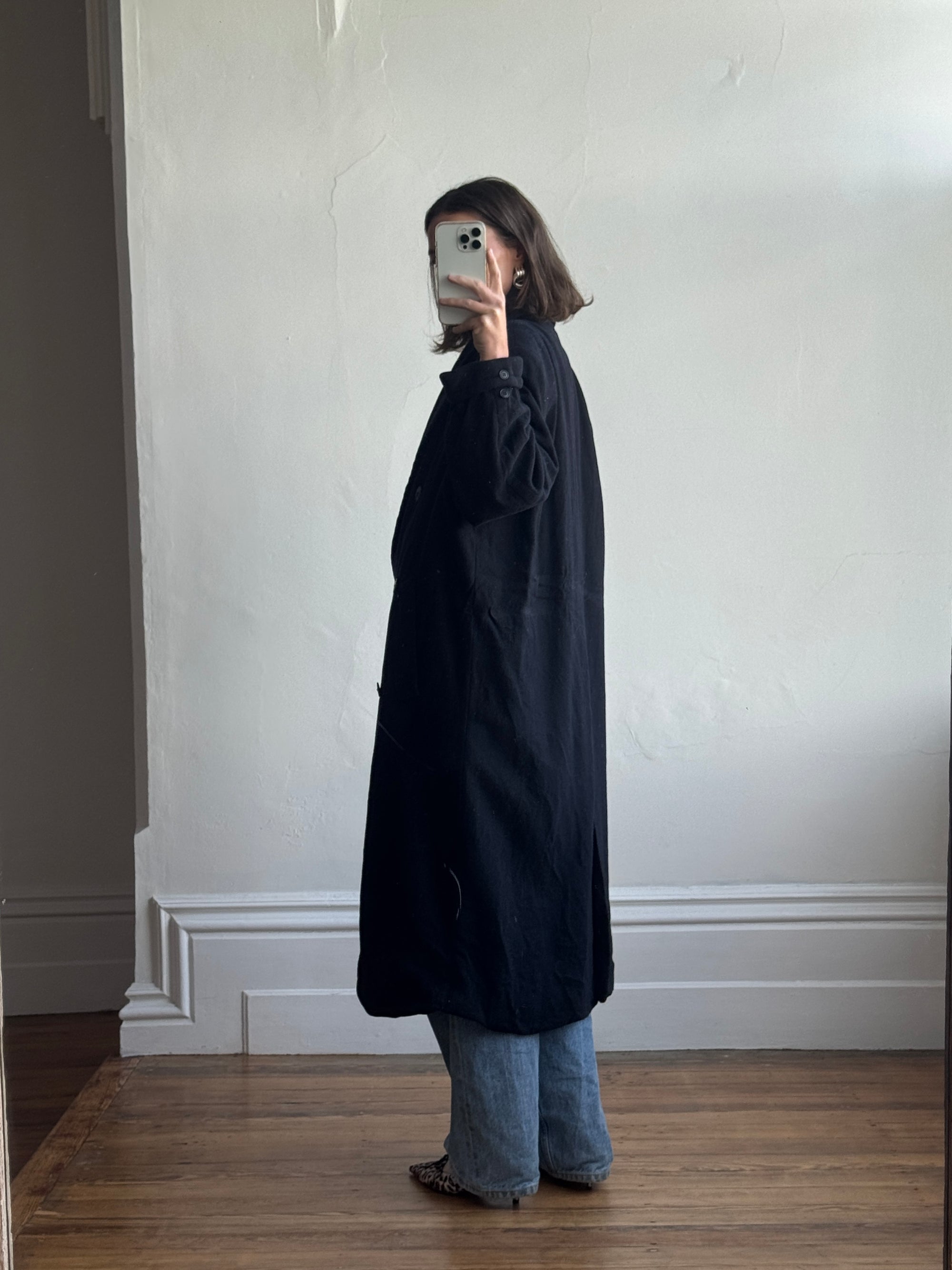 Vintage Australian Made Wool and Cashmere Oversized Coat Noir