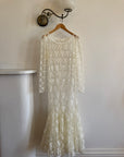 Vintage 80s Sheer Lace Fluted Wedding Dress