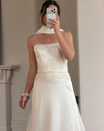 Vintage Y2K Satin Minimalist Strapless Wedding Gown (extra long)