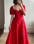Vintage Pure Silk Red Off Shoulder Midi Dress