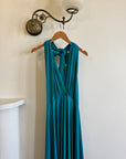 Vintage Y2K Plunging Jersey Multiwear Maxi Dress Teal