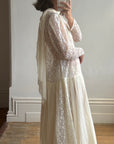 Vintage 80s Creme Lace Shift Wedding Dress With Scarf