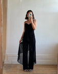Vintage 90s Strappy Pantsuit with Sheer Skirt Overlay Noir