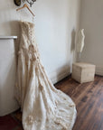 Vintage 90s Haute Couture 3D Floral Strapless Wedding Gown