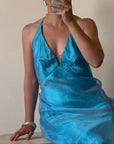 Vintage 90s Aquamarine Bias Cut Halter