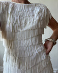 Vintage 80s Fringed Mini Party Dress Ivory