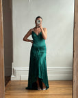 Vintage 90s Satin Drop Waist Evening Dress Teal