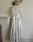 Vintage 50s Reworked Lace Long Sleeve Satin Wedding Gown With Bow