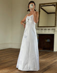 Vintage 90s A-Line Satin Wedding Dress with Rhinestone Pendant