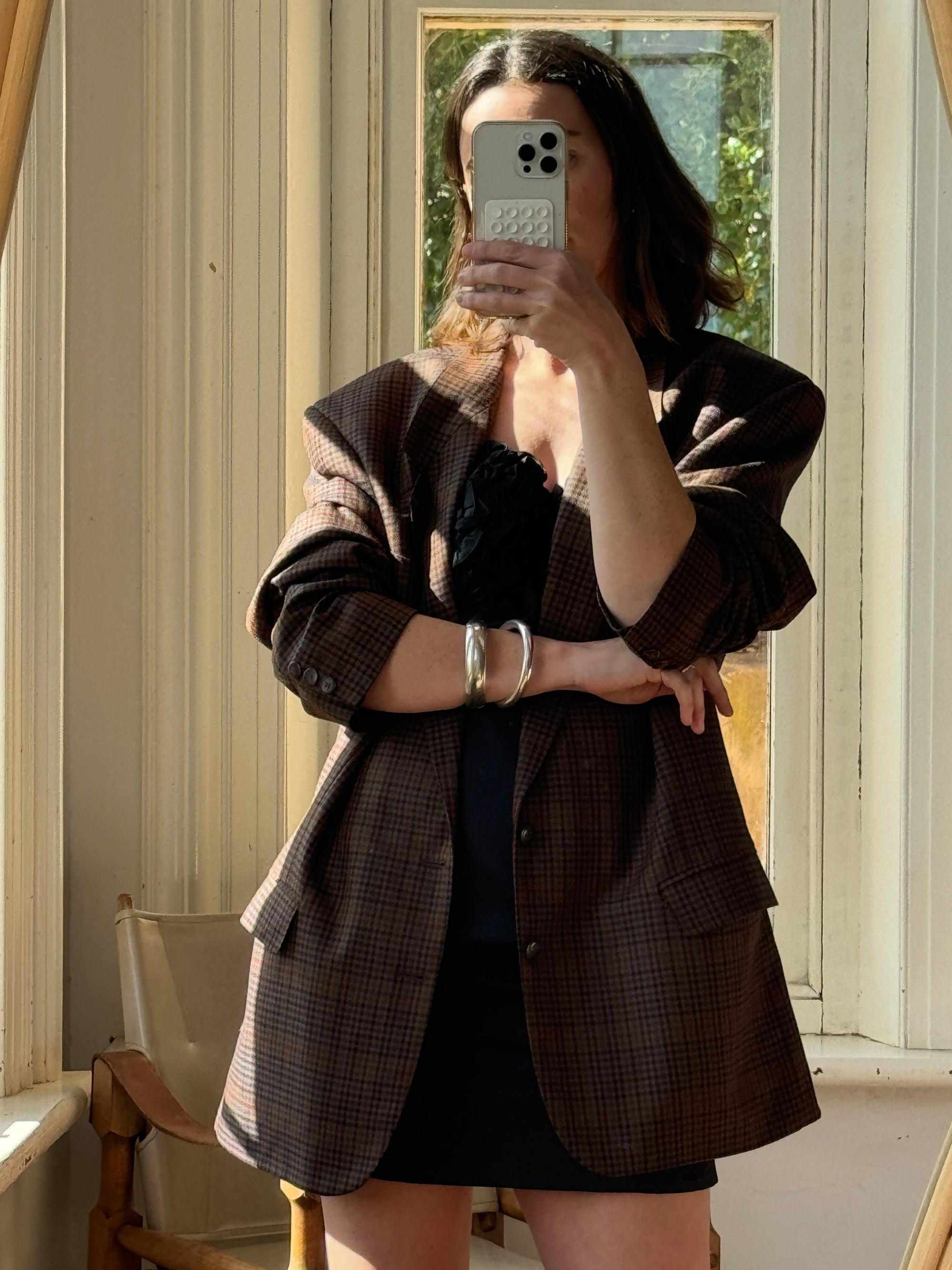 Vintage 90s Chocolate and Teal Plaid Tailored Blazer