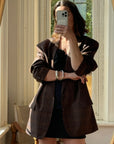 Vintage 90s Chocolate and Teal Plaid Tailored Blazer