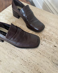 Vintage 90s Leather Heeled Loafers Brown