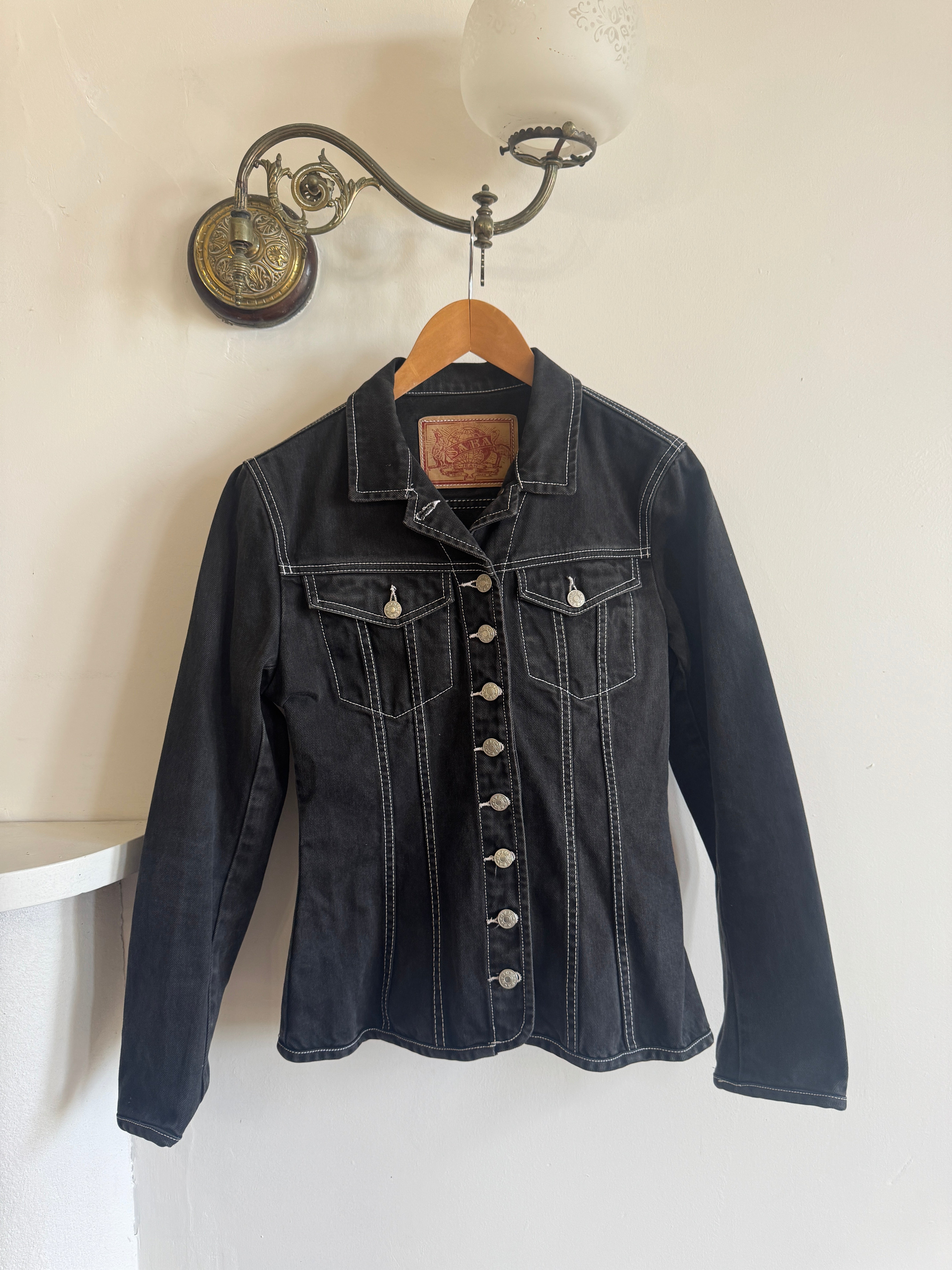 Vintage 90s Black Denim Contrast Stitch Top