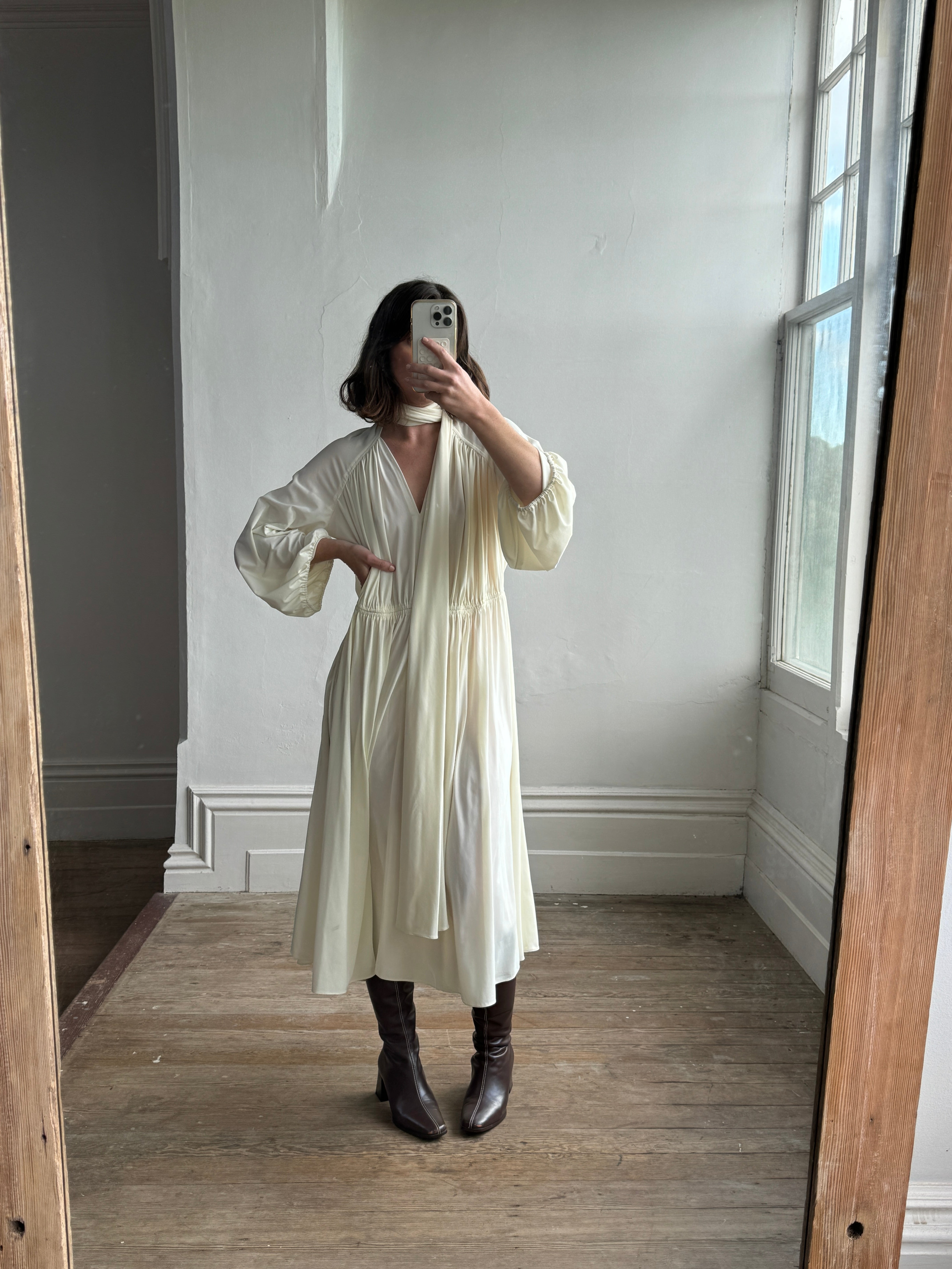 Vintage 70s Drapey Poolside Dress Creme