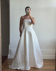 Vintage 90s Satin Strapless A-Line Wedding Dress With Train