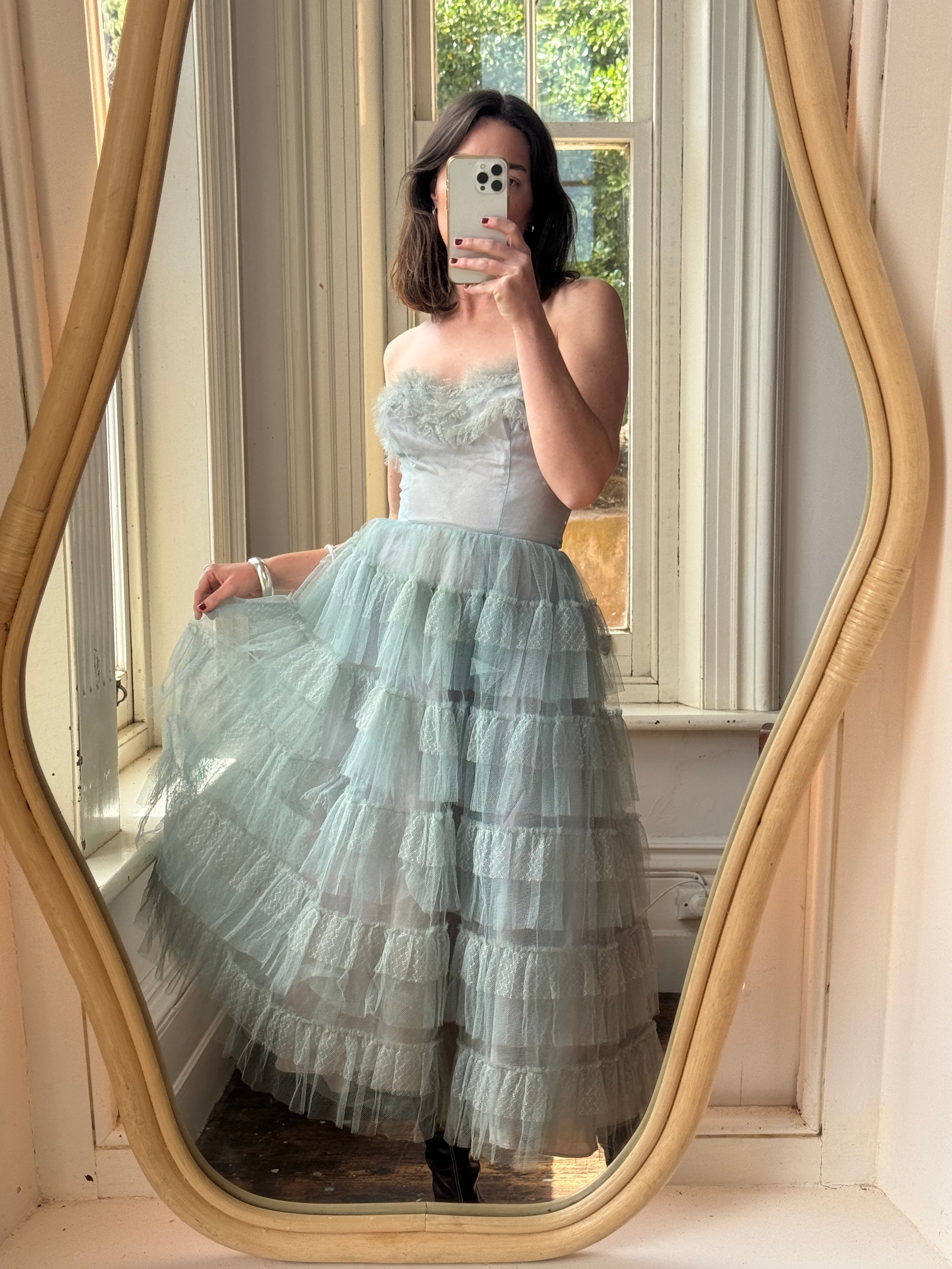 Vintage 40s Duck Egg Blue Tulle Prom Dress