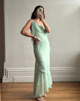 Vintage Y2K Asymmetric Chiffon Ruffle Dress Mint Green