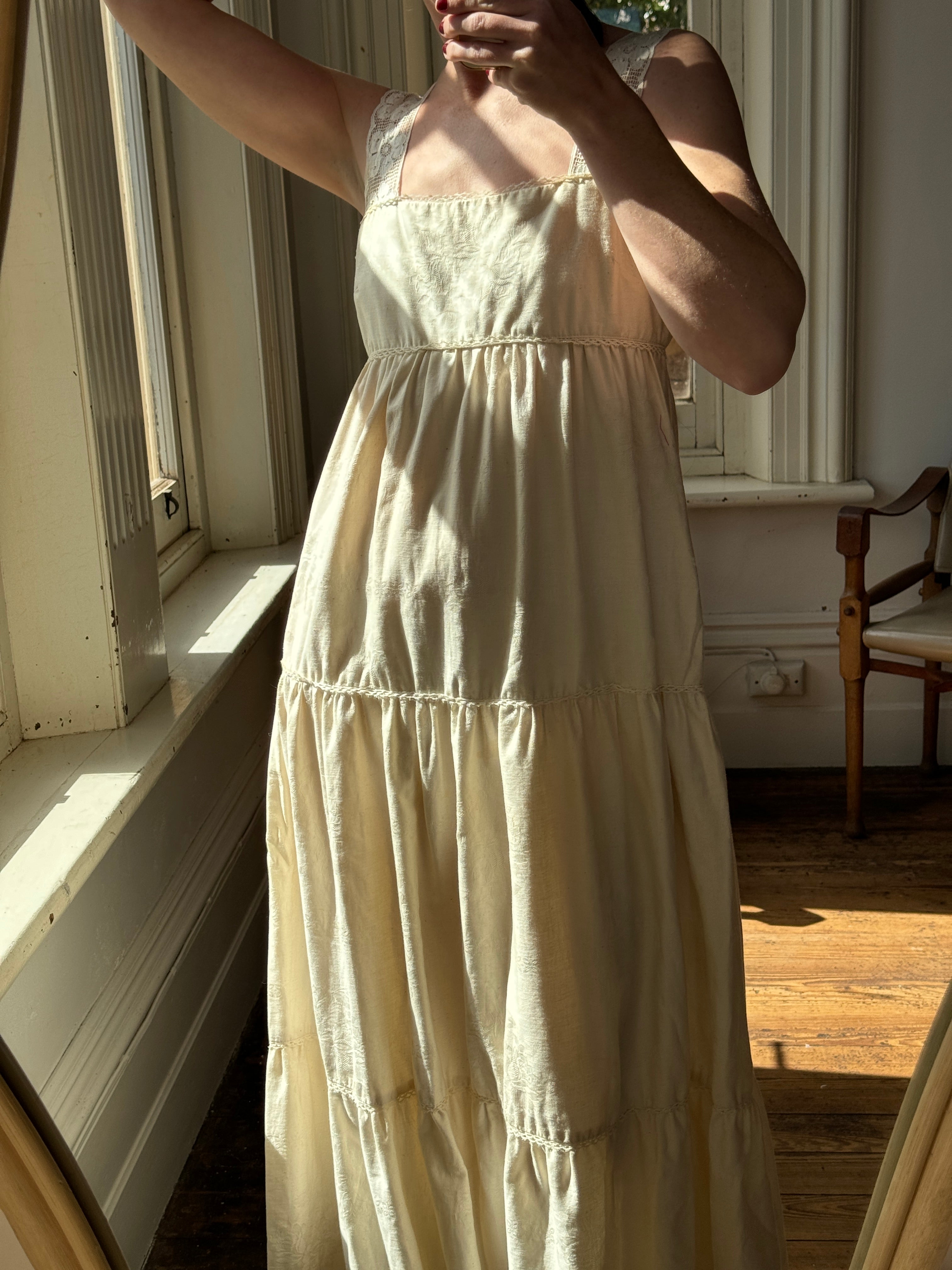 Vintage 70s Cotton Sundress Creme