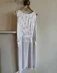 Vintage Embroidered White Satin Drop Waist Dress