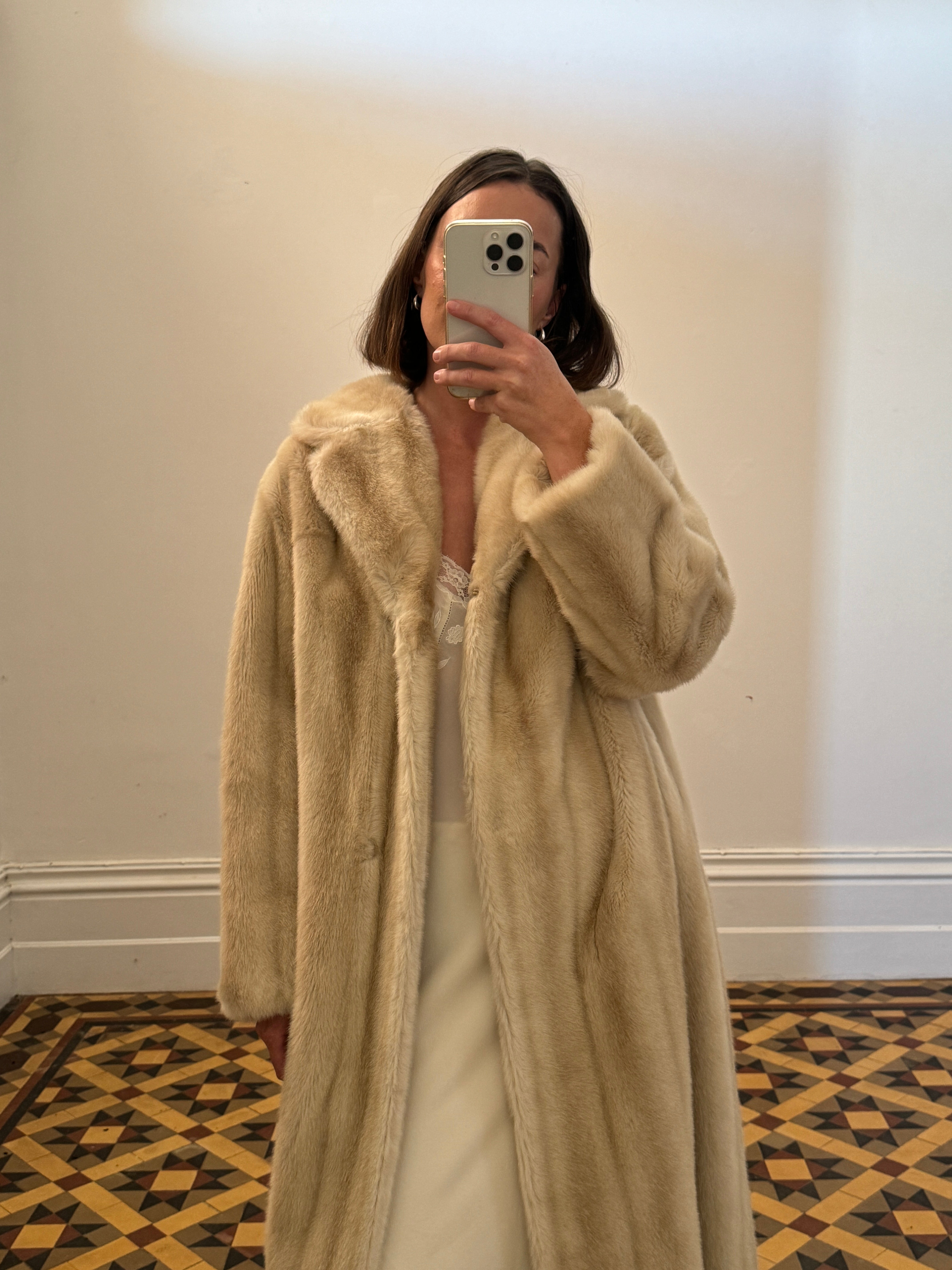 Vintage Champagne Faux Fur Coat