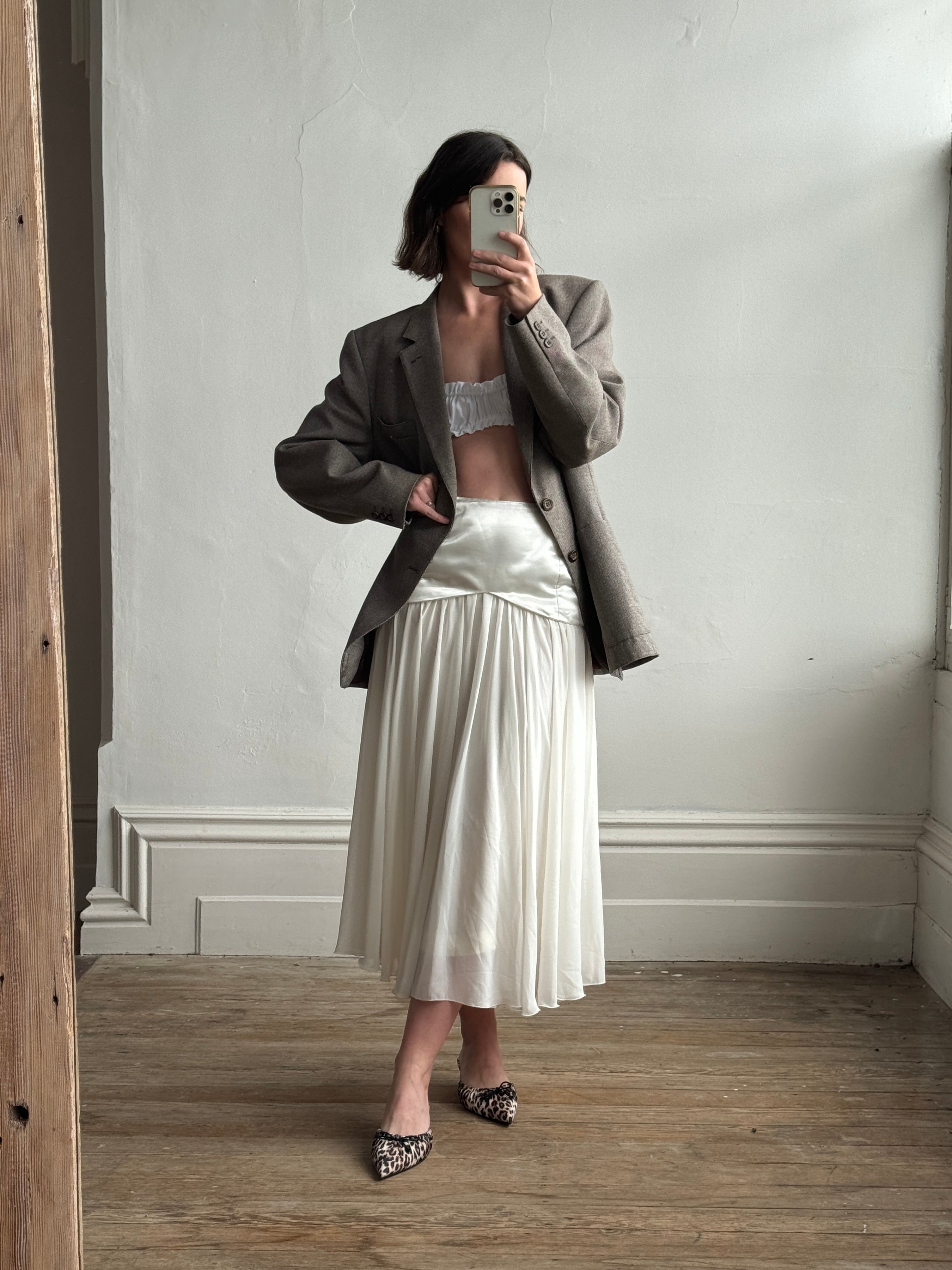 Vintage Satin and Chiffon Midi Bridal Skirt