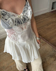 Vintage Asymmetrical Lace Panelled Satin Slip Mini White
