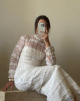Vintage 60s Polka Dot Long Sleeved Wedding Dress Ivory