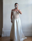 Vintage 90s Italian Naked Embroidered Satin Wedding Dress