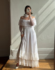 Vintage 70s Australian Made Off Lace Frill Wedding Gown