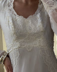 Vintage 60s Lace Wedding Dress With Pleated Ruffle Train