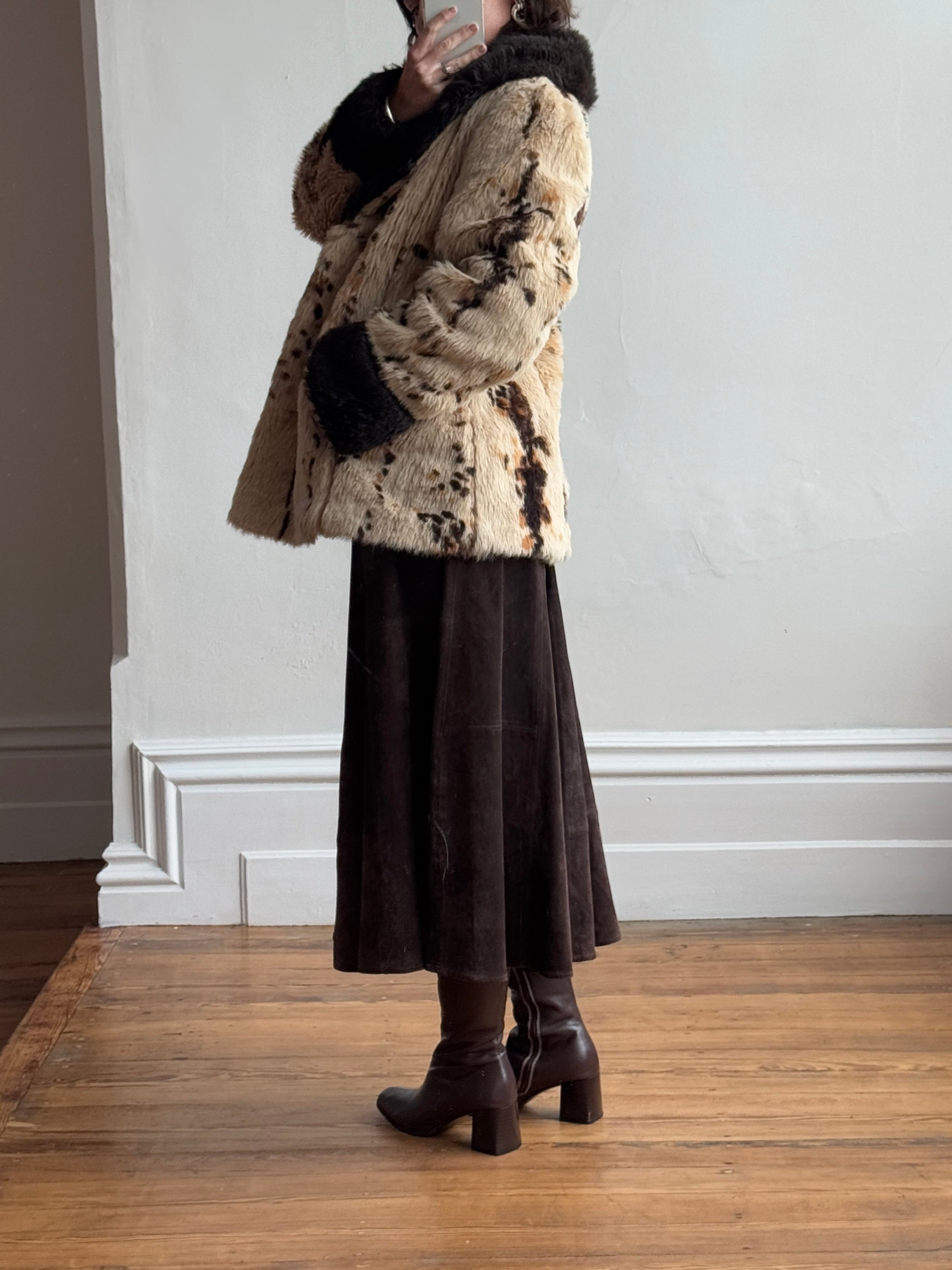 Vintage 60s Faux Fur Spotted Caramel Choc Australian Made Coat