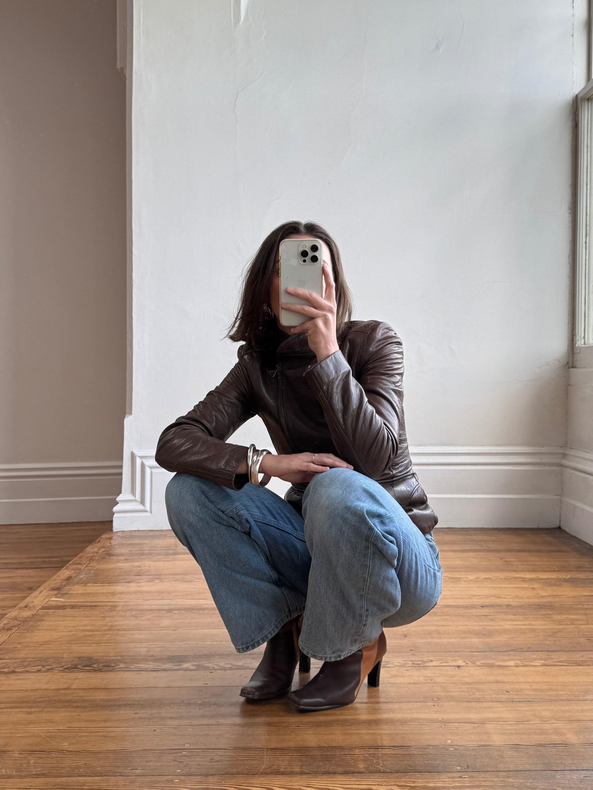 Vintage Y2K YSL Rive Gauche Leather Jacket Chocolate