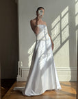 Vintage 90s Beaded Tassel Strapless Satin Wedding Gown