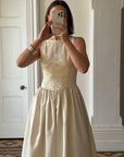 Vintage 90s Brocade High Front Satin Wedding Gown Champagne