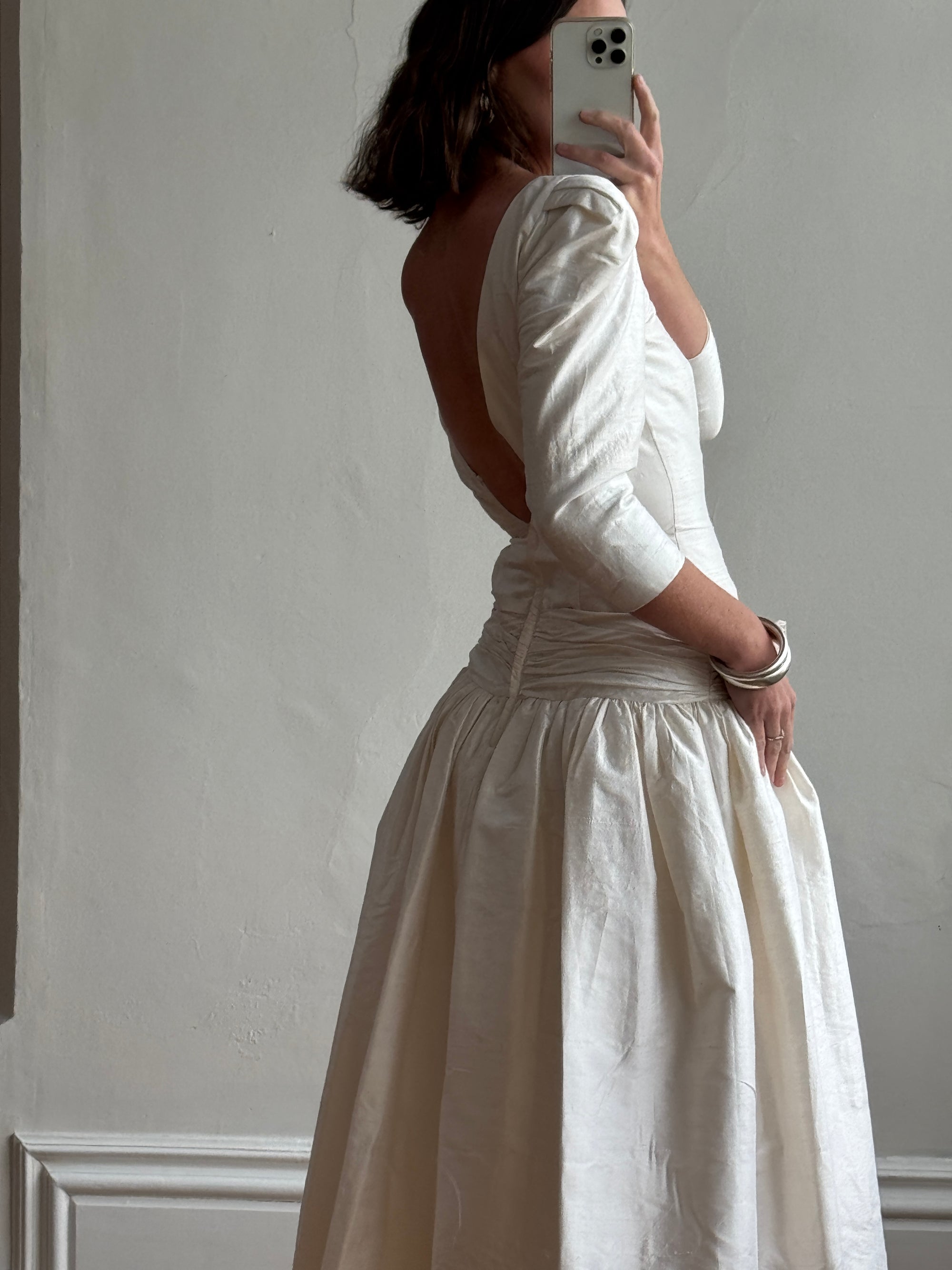 Vintage 80s Pure Silk Drop Waist Bridal Midi