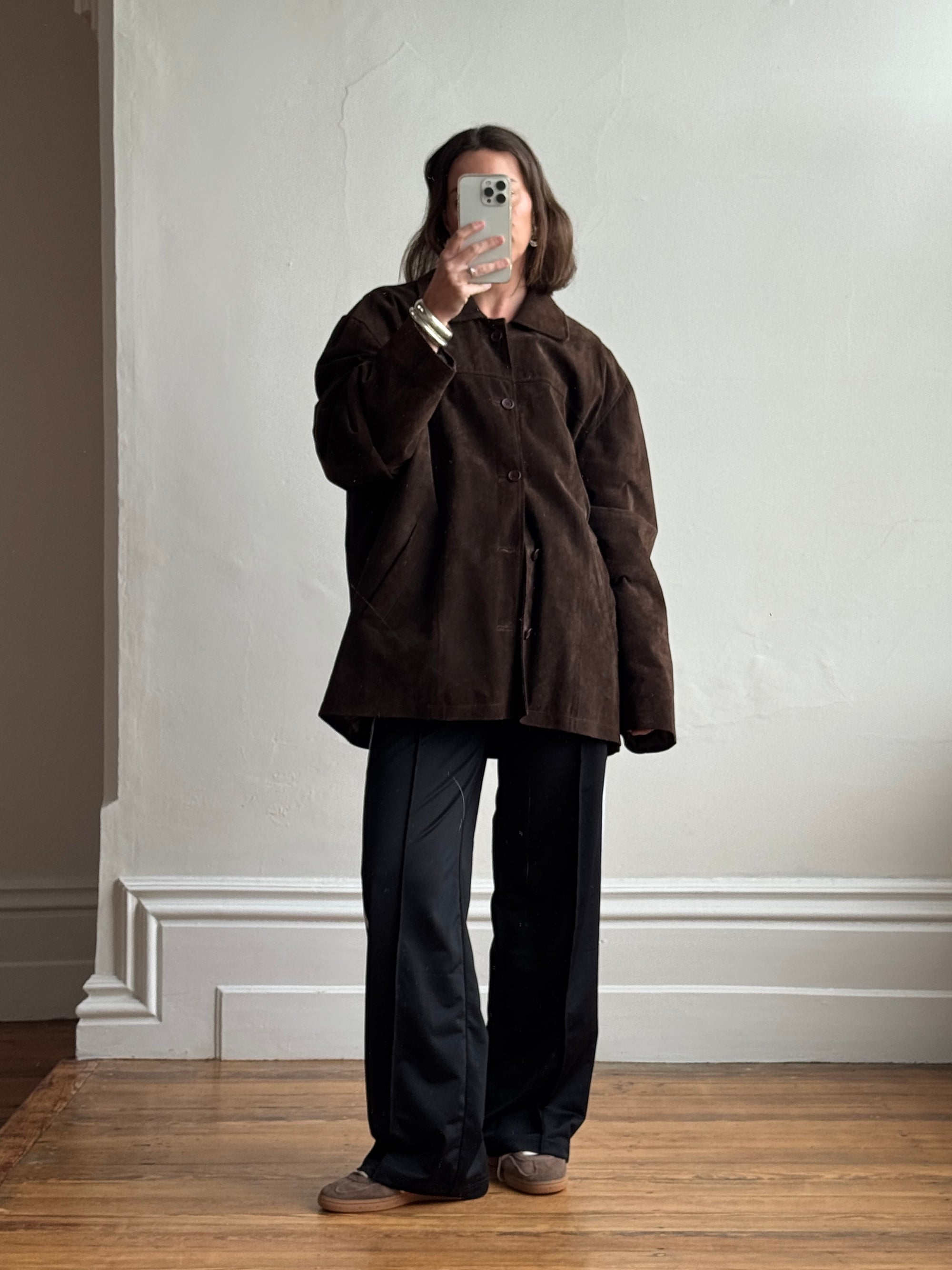 Vintage 90s Chocolate Suede Leather Boxy Jacket