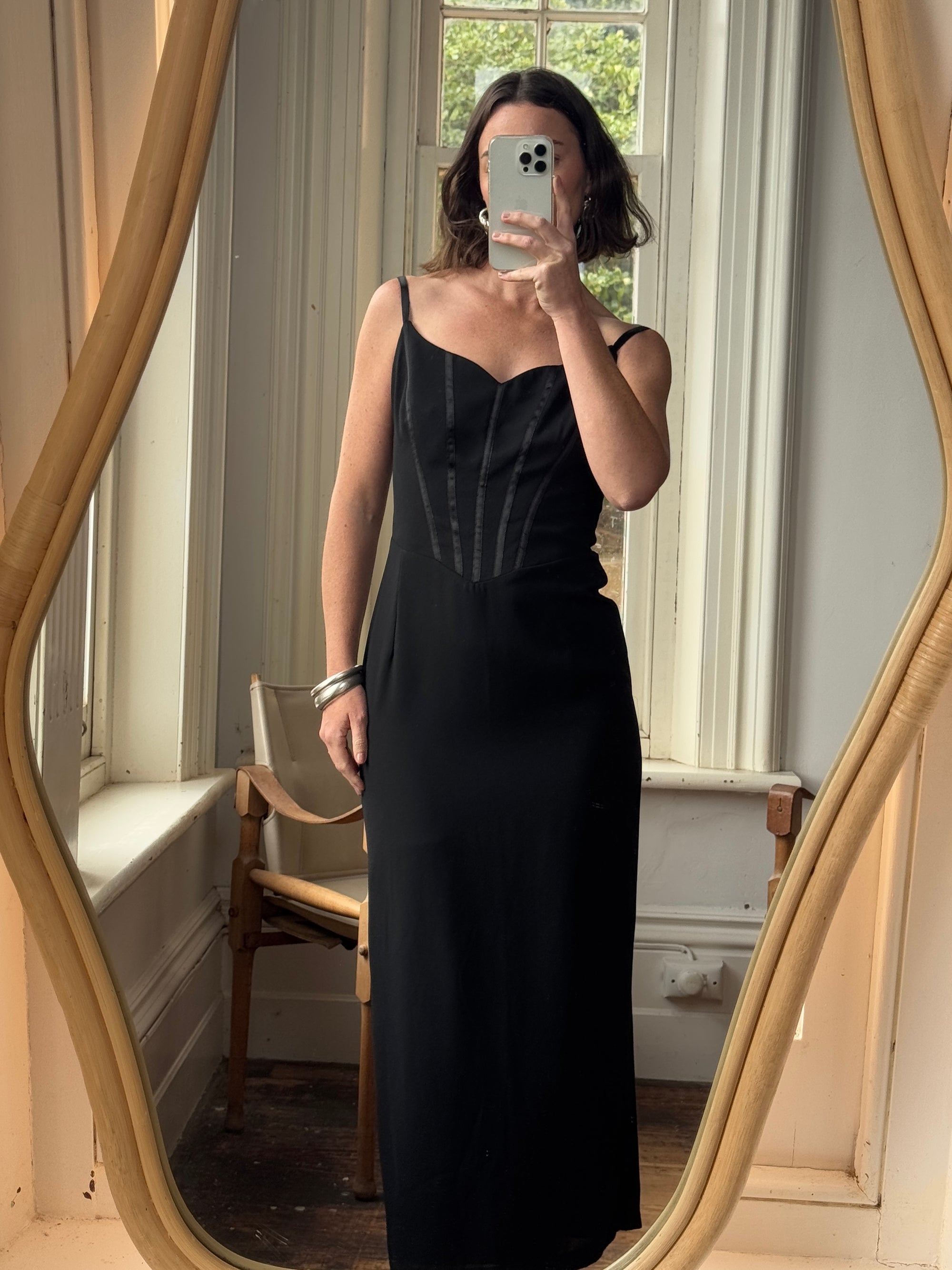 Vintage 90s Sweetheart Corset Pencil Dress Black